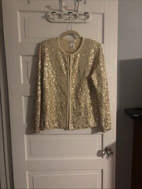 Exclusively Misook Sequin Leopard Print Cardigan Jacket - Cream